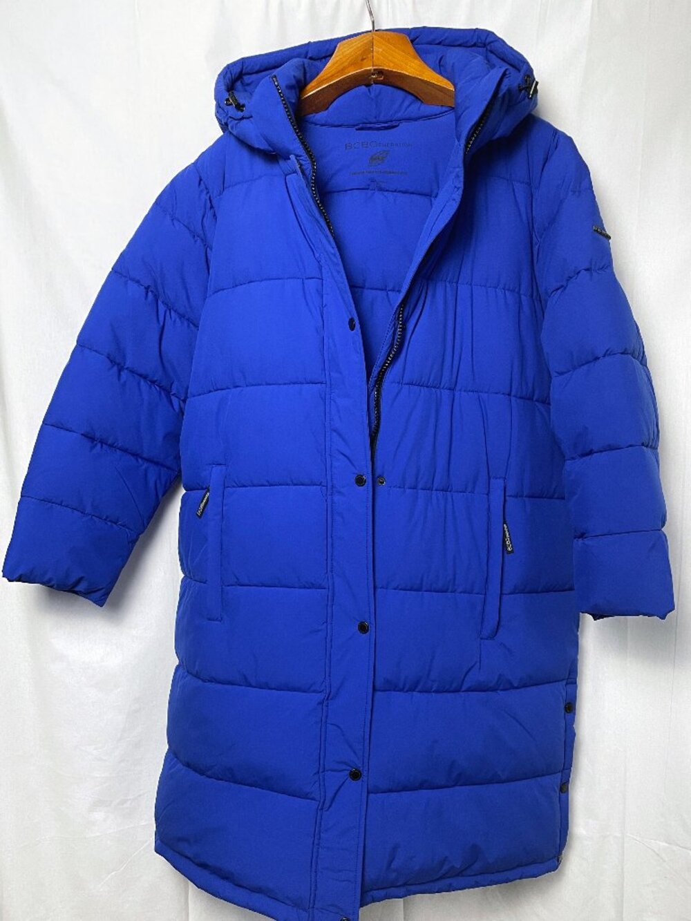 BCBGeneration Royal Blue Feather Free Eco-Friendly Hooded Long Puffer Coat 2X NW